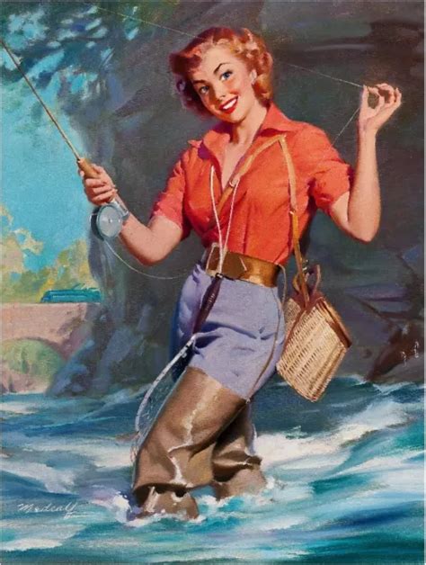 1940s Pin Up Girl Gone Fishing Picture Poster Print Vintage Art Pin Up