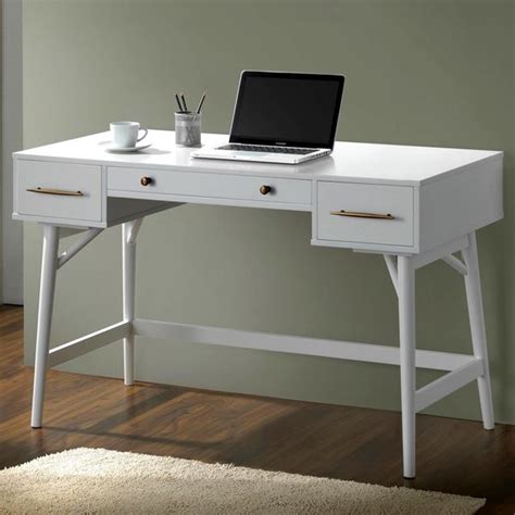 Mid Century Modern Design White Home Office Writing Computer Desk With