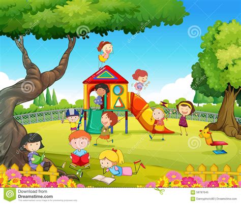 Children Playing In The Playground Stock Vector Illustration Of