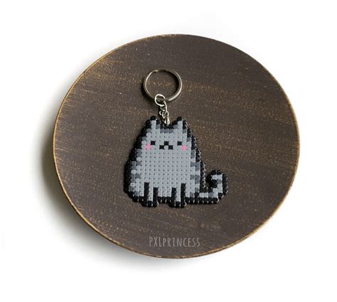 Pusheen The Cat Keychain Pixel Art Pusheen Perler Hama Beads Etsy