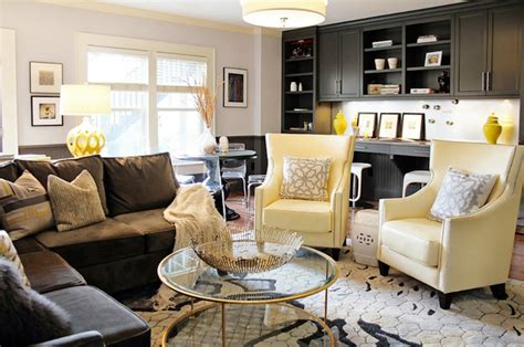 Just a few pieces of yellow decor can add tons of. Yellow and Brown Living Room - Contemporary - living room ...