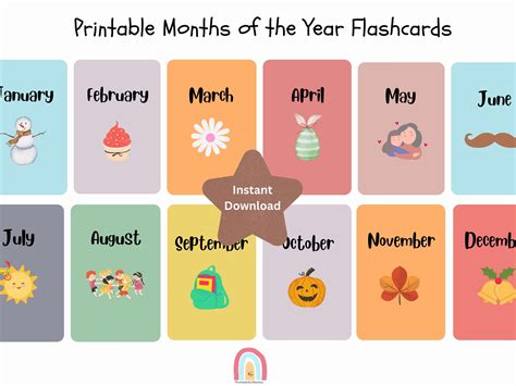 Months Of The Year Flashcards Print Printable Months Cards Montessori