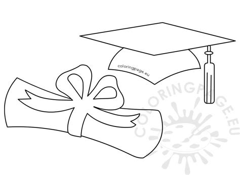 Graduation hat and rolled diploma – Coloring Page