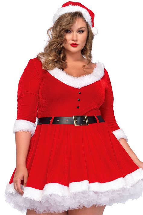 Maribou Trim Sweetheart Neck Plus Miss Santa Dress Costume Girls