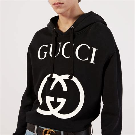 Black Felted Cotton Jersey Hooded Sweatshirt With Interlocking G