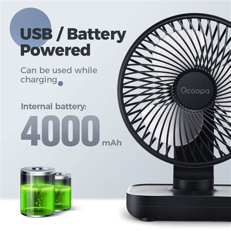 Usb Desk Fan 4000mah Rechargeable Battery Operated Table Fan 4 Speeds 5inch Mini Portable Fan