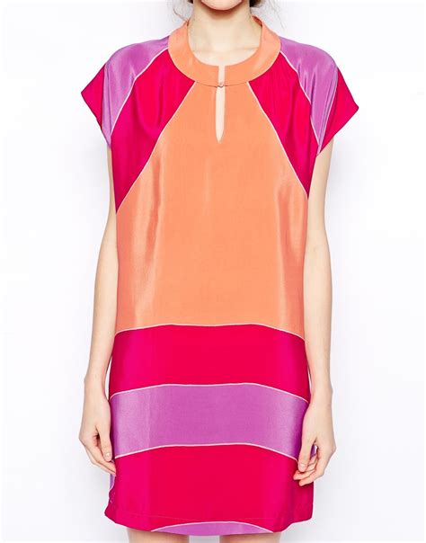 Lyst See By Chloé Silk Color Block Short Sleeve Dress
