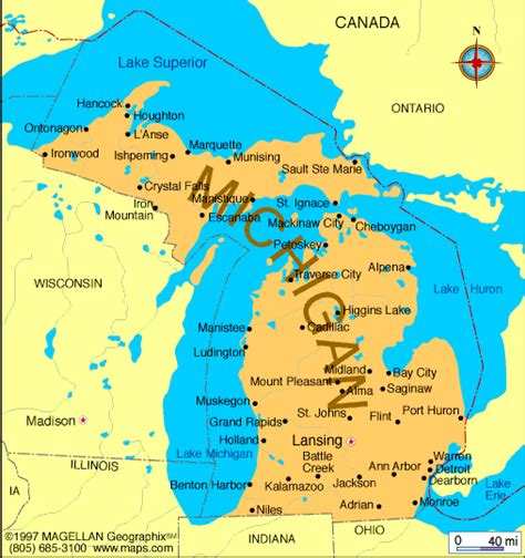 Map of michigan cities and counties. Michigan Carte
