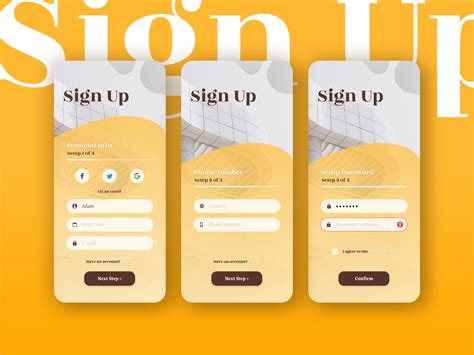 Sign Up 3 Steps Screens By Valentine On Dribbble