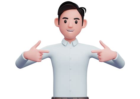 Smart Boy In Blue Shirt Pointing Self 3d Illustration Of Man In Blue