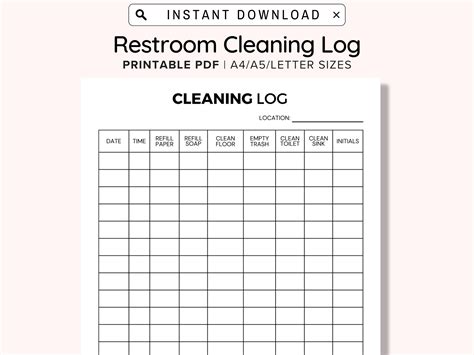 Weekly Bathroom Cleaning Chart Printable Restroom Cleaning Log For