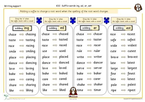 Suffix Word List Eng Ed Er Est Root Word Changes Apple For The