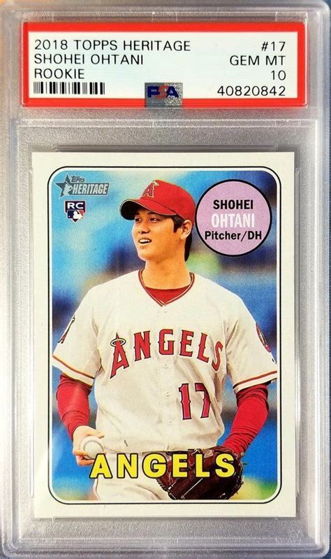 This shohei ohtani rookie card is part of a 300 card base set in 2018 topps update baseball that also holds rookie cards for juan soto, ronald acuna jr., and austin meadows. SHOHEI OHTANI 2018 TOPPS HERITAGE ROOKIE CARD RC SP PSA 10 GEM MINT ANGELS | Cards, Psa ...