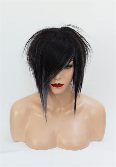 Black And Grey Bob Human Hair Fringe Wig Uni Sex One Size Etsy