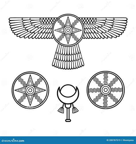 Cartoon Drawing Ancient Sumerian Symbols Winged Star Cartoondealer
