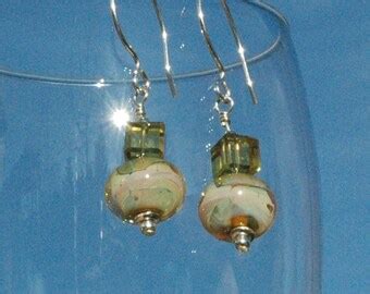 Drop Earrings Pale Olive Glass And Turquoise Bead Earrings Etsy