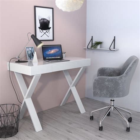White Gloss Office Desk With Drawer Roxy Buyitdirectie