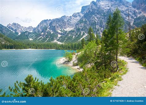 Hiking Trail At Lake Braies Stock Photo Image Of Europe Beautiful
