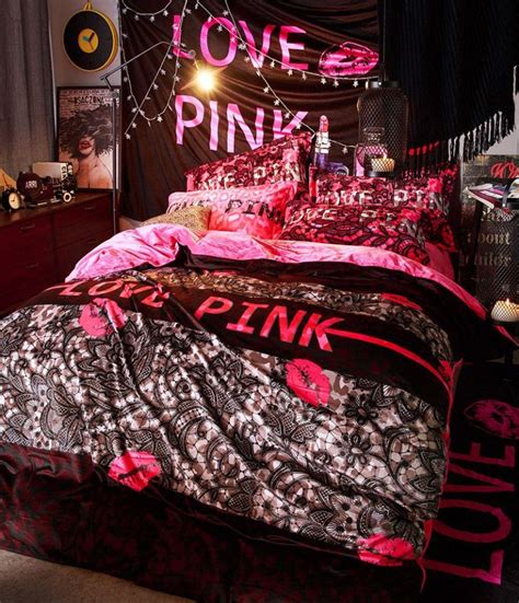 Victorias Secret Velvet Warm Pink Printing Bedding Set Mh