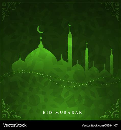 Shiny Eid Mubarak Green Color Design Background Vector Image