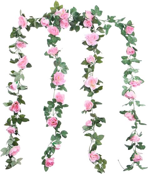 Foraineam 2pcs16ft 32 Heads Artificial Rose Vine Garland