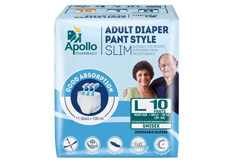 Apollo Pharmacy Adult Diaper Pant Style Slim Large 10 Count Price