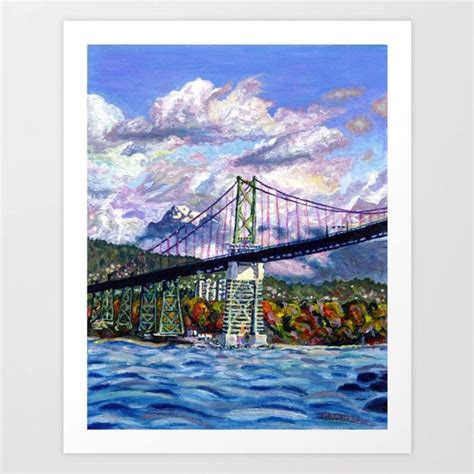 The Lions Gate Vancouver City Bridge Art Giclée Art Print Landscape
