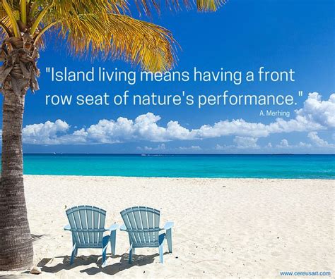 Two Chairs On The Beach Under A Palm Tree With A Quote About Living