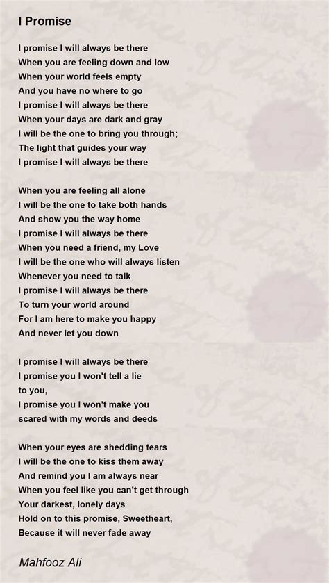 I Promise I Promise Poem By Mahfooz Ali