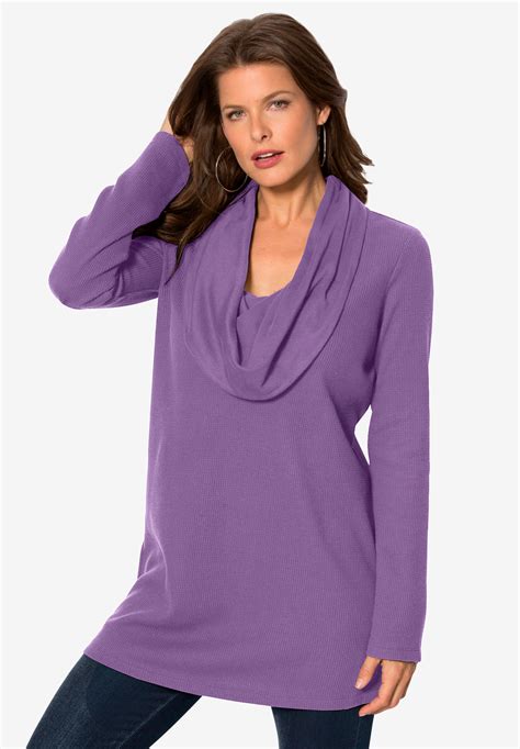 Thermal Cowl Neck Tunic Plus Size 32 Inches Long Full Beauty