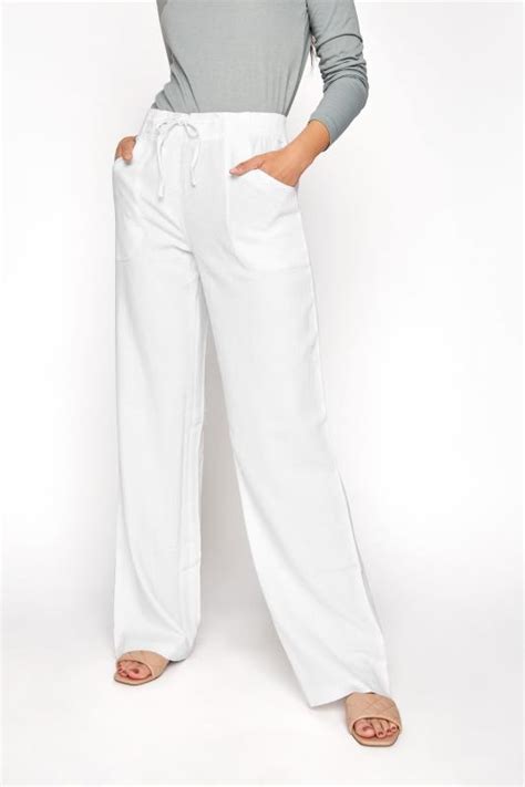Lts White Linen Blend Wide Leg Trousers Long Tall Sally