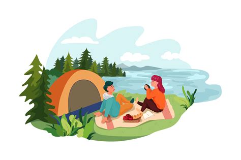 M165camping Scene Illustration Pack On Yellow Images Creative Store