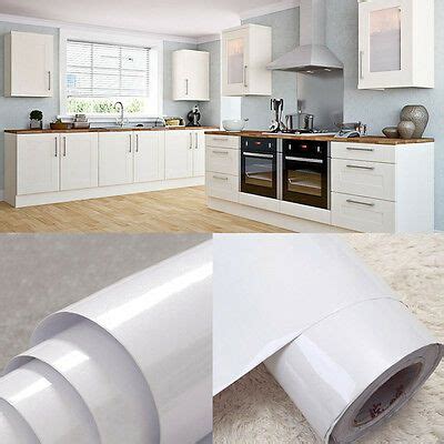 UK Glossy White Vinyl Self Adhesive Kitchen Cupboard Cover Film Contact
