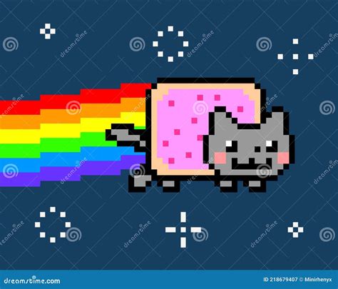 8 Bit Nyan Cat On Space Illustration Cartoon Vector 218679449