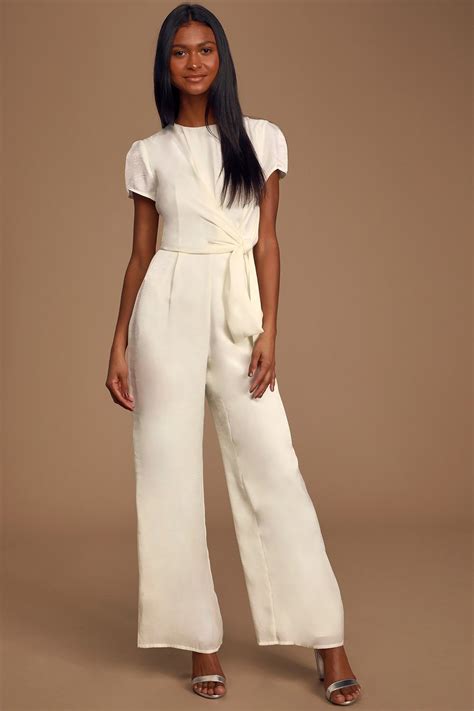 let me entertain you ivory satin wide leg jumpsuit in 2020 wide leg jumpsuit ivory jumpsuits