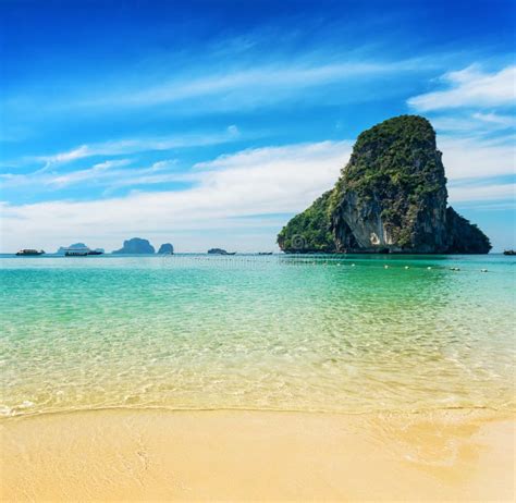 Clear Water And Blue Sky Phra Nang Beach Thailand Stock Photo Image