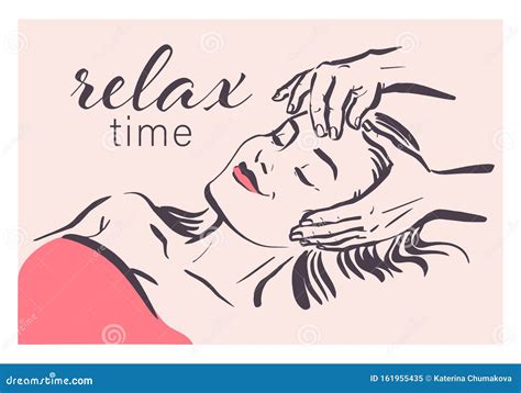 human hands massaging beautiful lady model laying hand drawn sketch vector illustration face