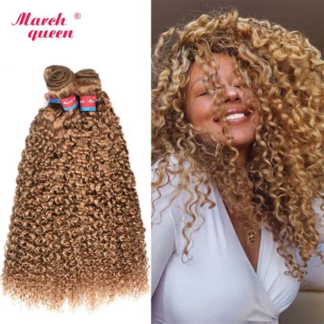 Marchqueen Honey Blonde Color Malaysian Kinky Curly Hair Pcs Bundles Human Hair Weaving