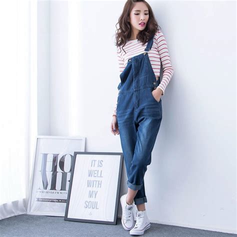 Women Girl Plus Size Overall Jeans High Waist Loose Baggy Korean