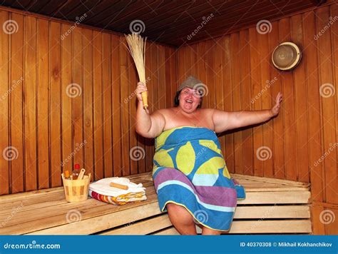 Fun Big Woman In Sauna Stock Photo Image Of House Bath 40370308