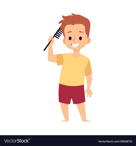 Happy Little Boy Brushing Hair With Comb Daily Vector Image