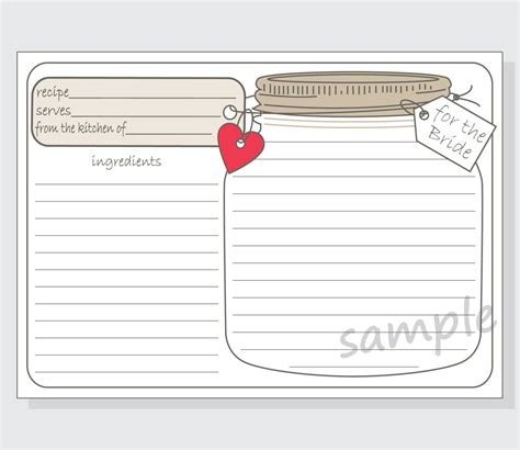Printable Mason Jar Recipe Cards For The Bride Diy With Red Etsy