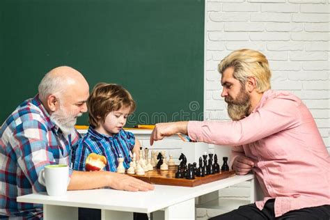 Fathers Day Grandfather Father And Sonplaying Chess Grandpa Teaching