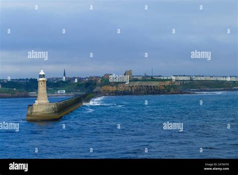 Tynemouth Lighthouse In Great Britain Port Entrance To Newcastle With