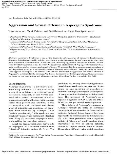 aggresion and sexual offense in asperger s syndrome pdf