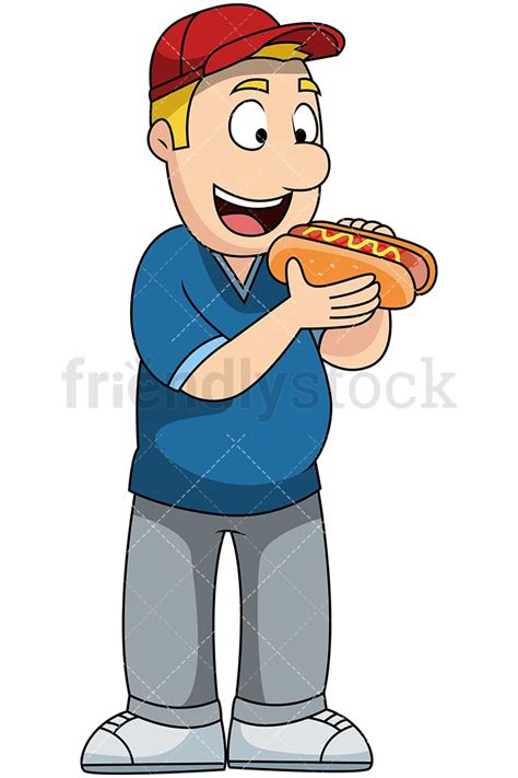Hombre Comiendo Hot Dog Vector Cartoon Clipart Friendlystock