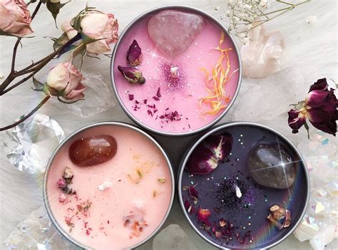 Handmade Vegan Soy Wax Crystal Candles Infused With Flowers Crystals