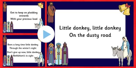 Christmas is underway, and donkey and his friends have a christmas sing along. Little Donkey Christmas Carol Lyrics PowerPoint - little ...