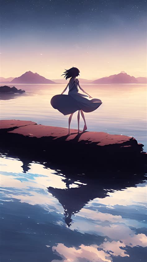2160x3840 Anime Girl Walking On Water 2023 Ai Art Sony Xperia Xxzz5