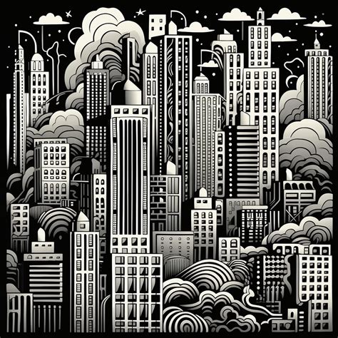 Freeflo Art Deco Cityscape Intricate Screen Print Illustration
